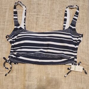 Aerie Blue and White Crop Tie Bikini Top